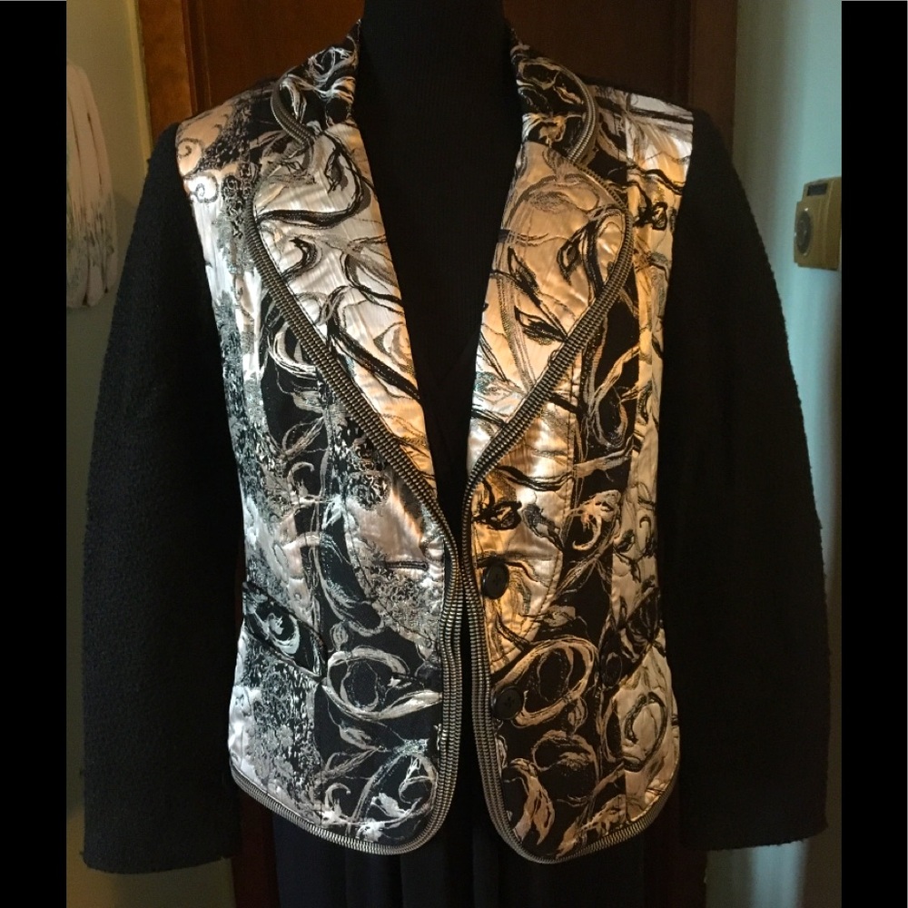 Alberto Makali Stylish Button Front Mixed Media Metallic Jacket Size Large